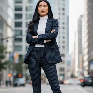 Forever 21 NWT $25 Navy & White Pinstripe Flare Pants Pull On